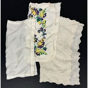 Vintage Hankies Raw Silk Handkerchiefs‎ Floral Embroidery Scalloped